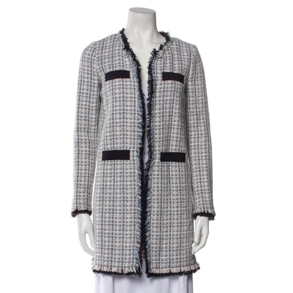 PINKO Made in Italy Long Tweed Jacket Blue & White - Picture 1 of 16